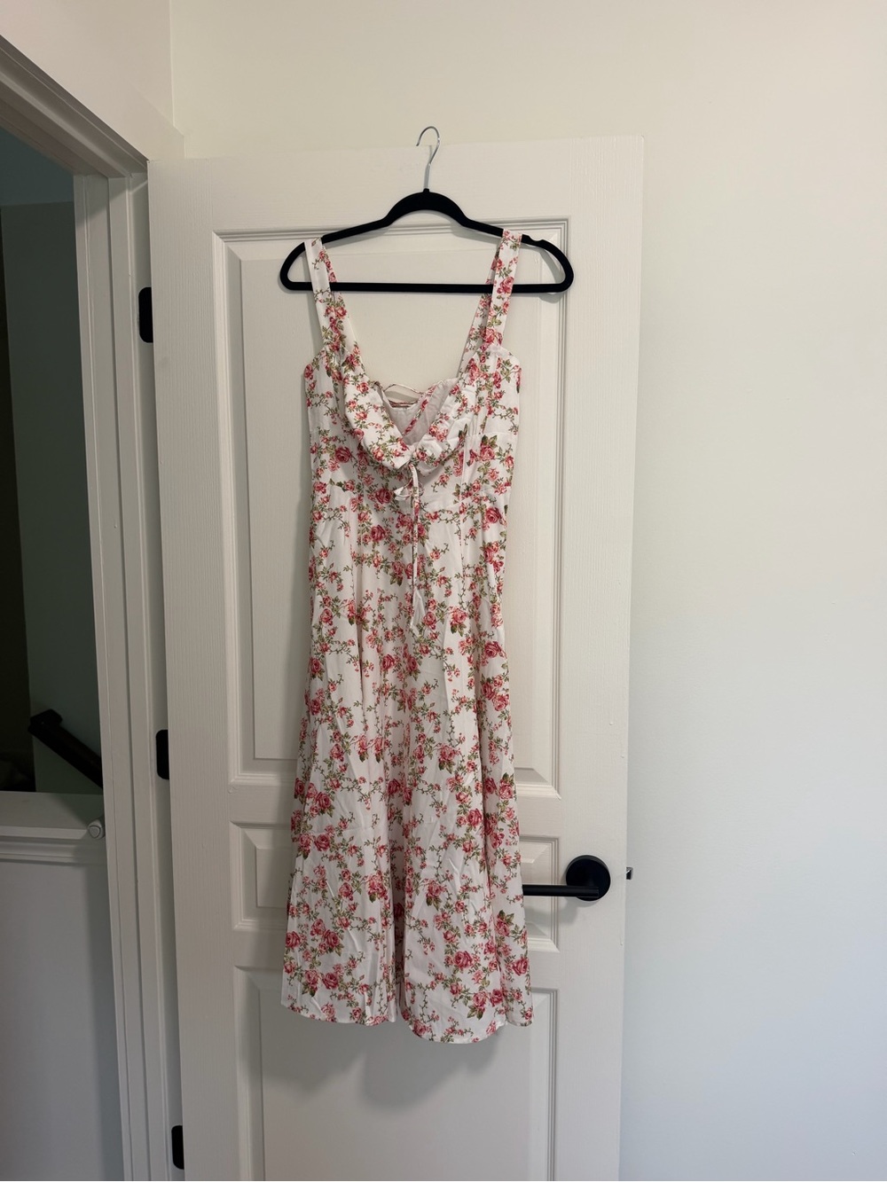 NWT COMMENSE Floral White Midi Sundress with Pink Rose Print